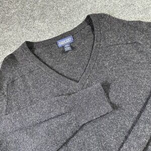 Vintage Lands End Sweater Large Gray Lambswool Knit Preppy Classic Scotland Made